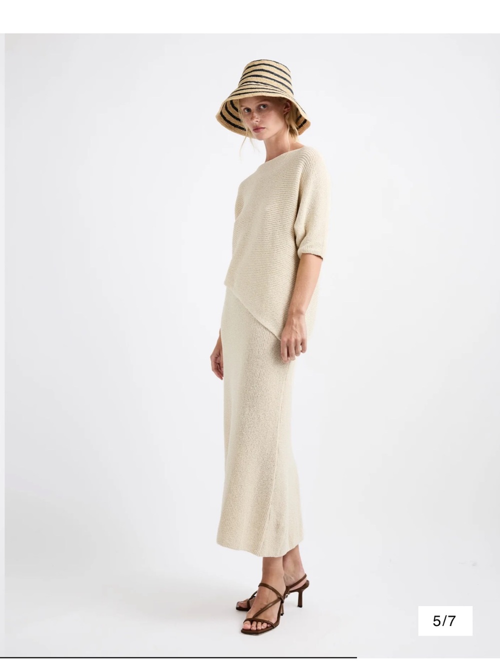 NWT Janessa Leone Striped Felix Bucket Hat - Natural & Navy - Picture 4 of 5